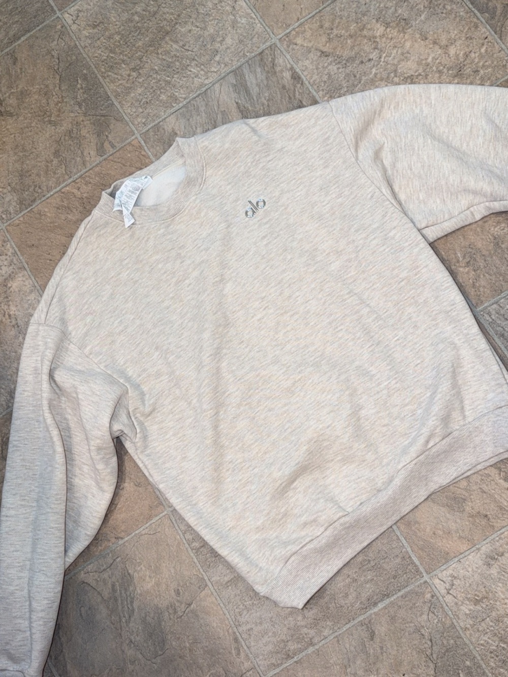 ALO Yoga Neutral Heather Crewneck Sweatshirt - Light Cream